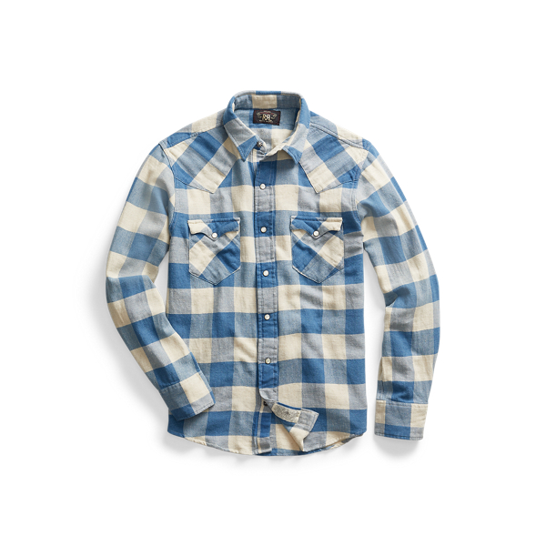 Shop Rrl Slim Fit Plaid Twill Western Shirt In Blue