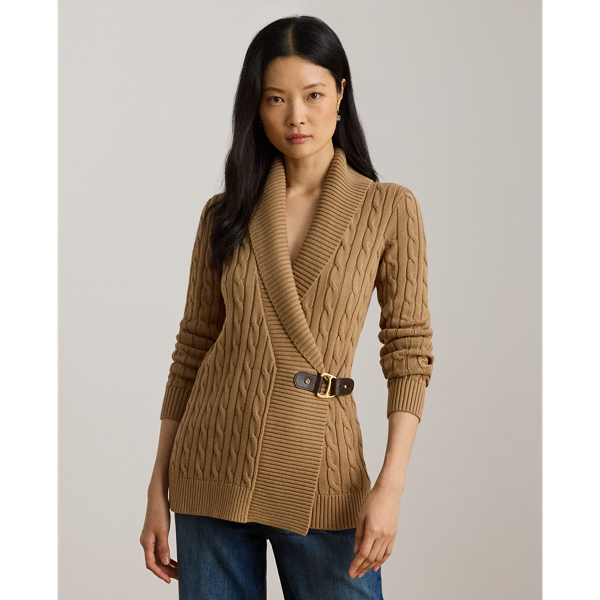 Ralph Lauren Buckled Cotton Sweater In Classic Camel