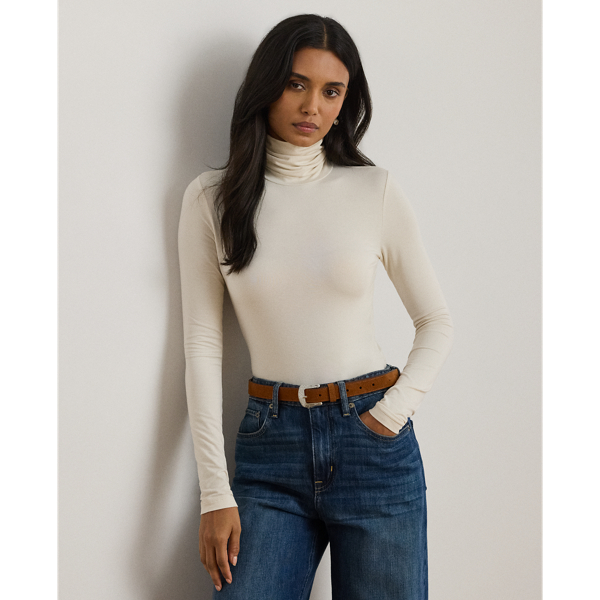 Ralph Lauren Stretch Jersey Turtleneck In Mascarpone Cream