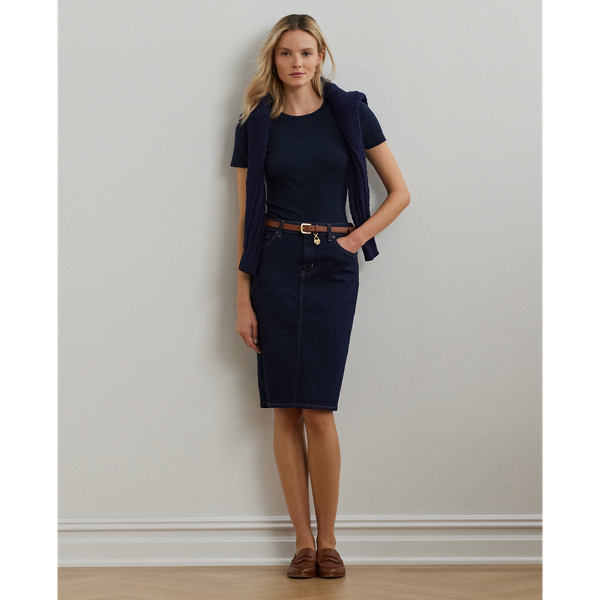 Shop Lauren Ralph Lauren Denim Skirt In Rinse Wash