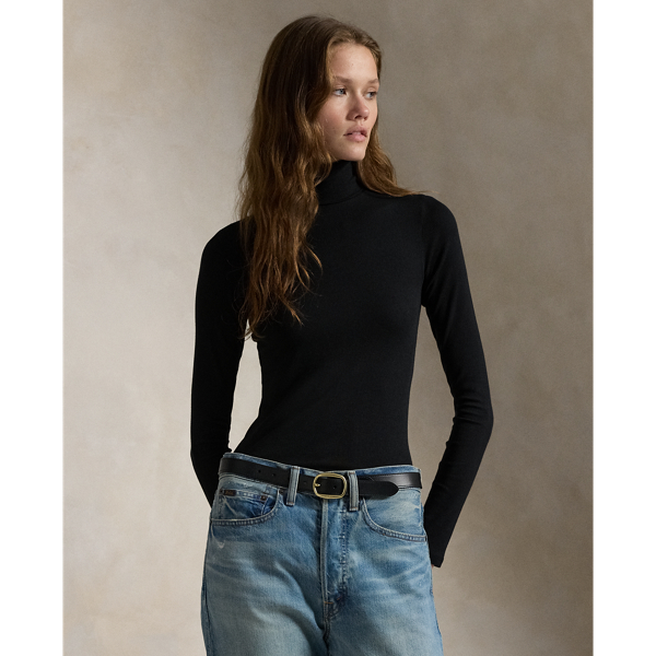 Polo Ralph Lauren Stretch Ribbed Turtleneck In Polo Black