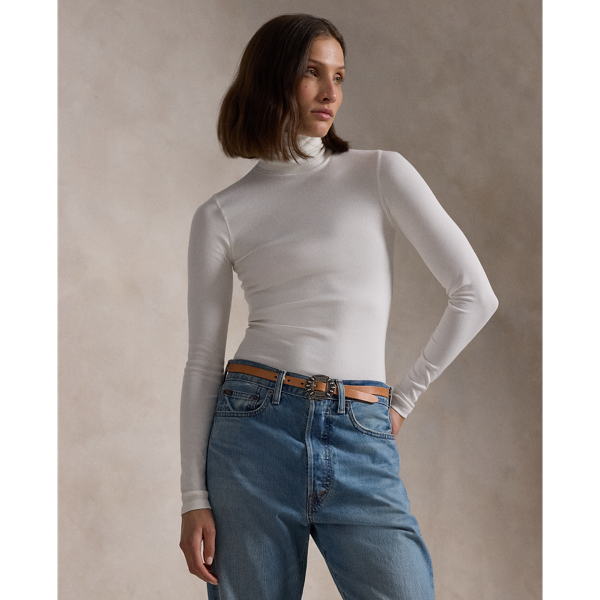 Polo Ralph Lauren Stretch Ribbed Turtleneck In Nevis