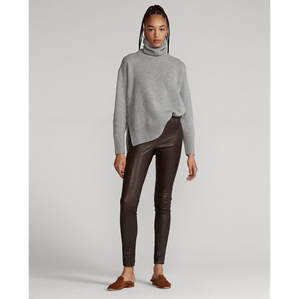 Polo Ralph Lauren Leather Skinny Pant In Mohican Brown