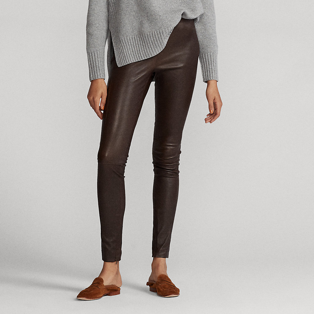 Ralph Lauren Leather Skinny Pant In Mohican Brown