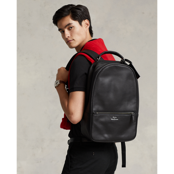 Polo Ralph Lauren Leather Backpack In Black