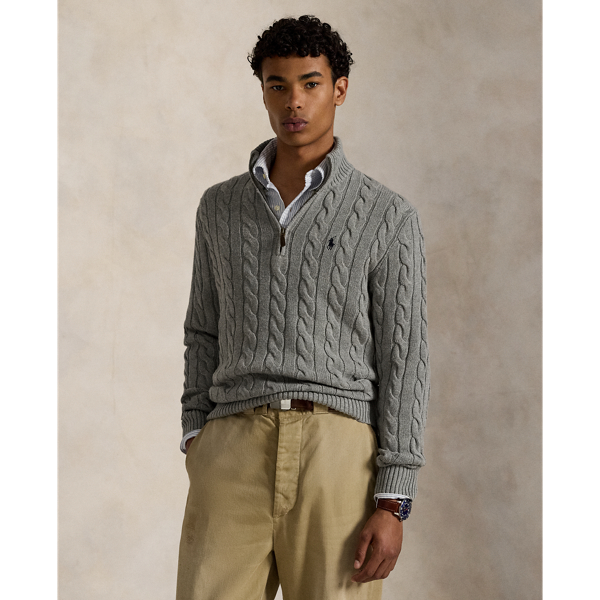 Ralph Lauren Cable-knit Cotton Sweater In Fawn Grey Heather