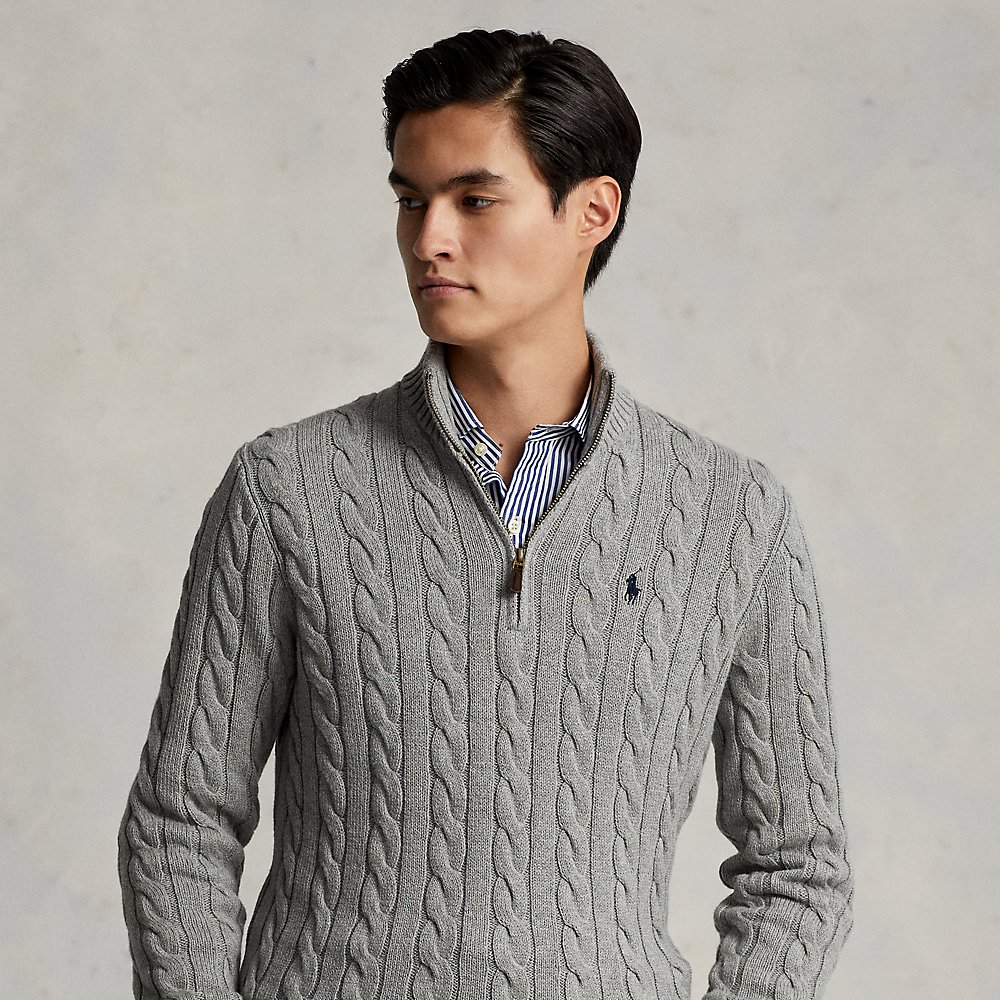 Ralph Lauren Cable-knit Cotton Sweater In Fawn Grey Heather