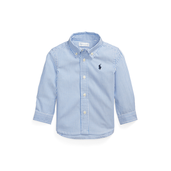 Shop Ralph Lauren Striped Cotton Oxford Shirt In Blue