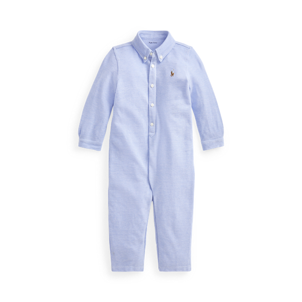Ralph Lauren Kids' Knit Cotton Oxford Coverall In Blue