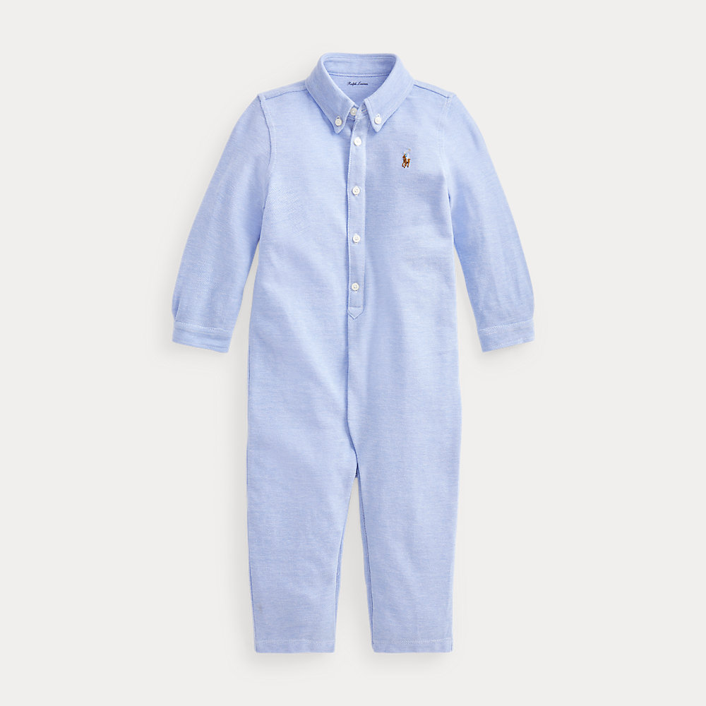 Ralph Lauren Kids' Knit Cotton Oxford Coverall In Blue