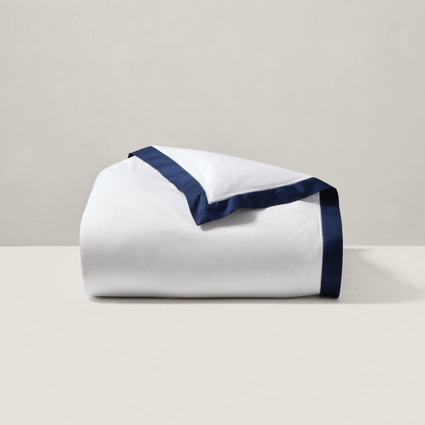 Polo Ralph Lauren Rl Organic Sateen Border Duvet Cover, Full/queen In Polo Navy