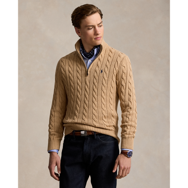 Ralph Lauren Cable-knit Cotton Sweater In Camel Melange