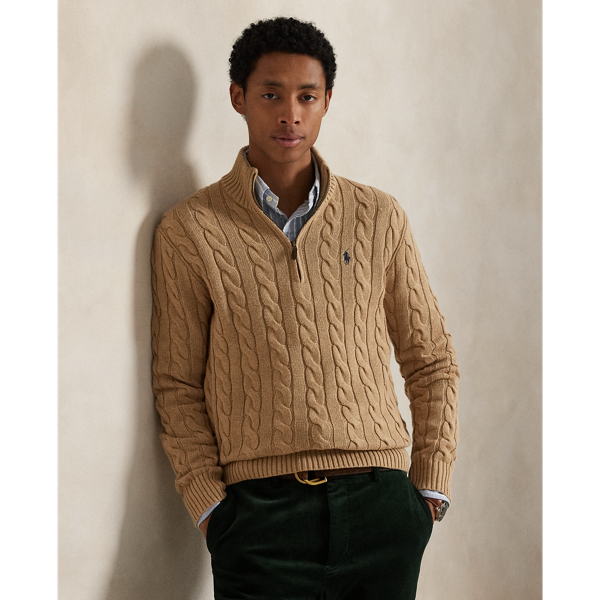 Ralph Lauren Cable-knit Cotton Sweater In Camel Melange