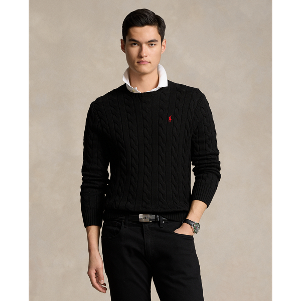 Ralph Lauren Cable-knit Cotton Sweater In Black