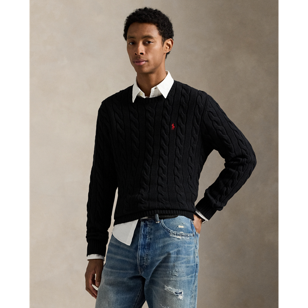 Ralph Lauren Cable-knit Cotton Sweater In Black