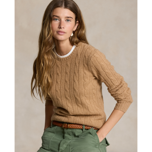 Polo Ralph Lauren Cable Knit Wool And Cashmere Sweater In Collection Camel Melange