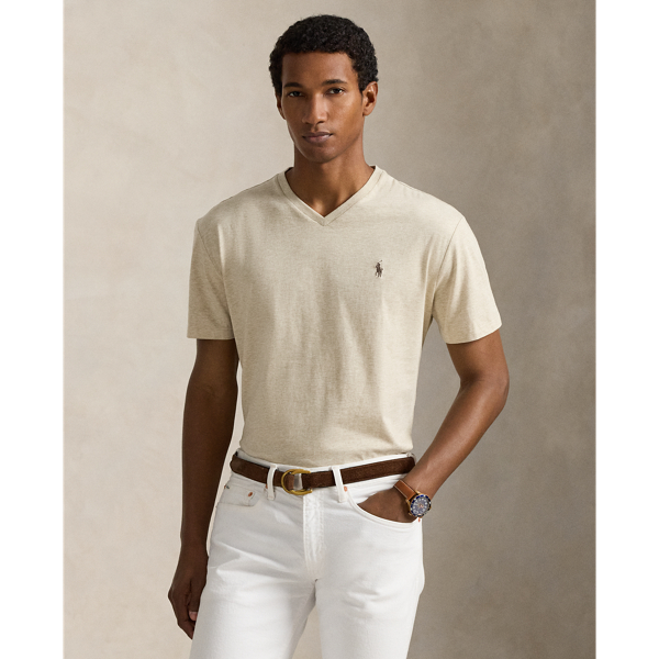 Polo Ralph Lauren Classic Fit Jersey V-neck T-shirt In Dune Heather/brown