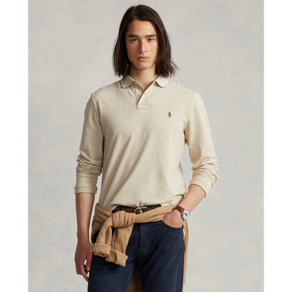 Ralph Lauren Custom Slim Fit Mesh Polo Shirt In Dune Heather/brown