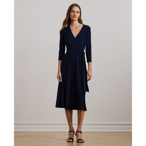 Lauren Ralph Lauren Surplice Jersey Dress In Lighthouse Navy