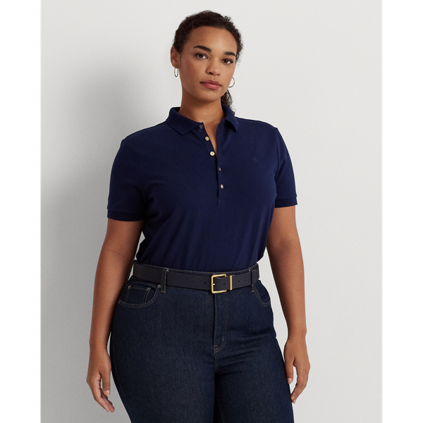 Lauren Woman Stretch Piqué Polo Shirt In French Navy