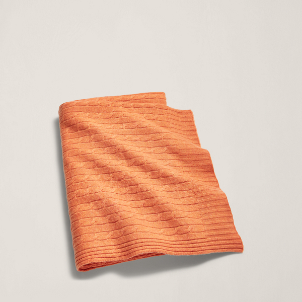 Polo Ralph Lauren Cable Cashmere Throw Blanket In True Tangerine