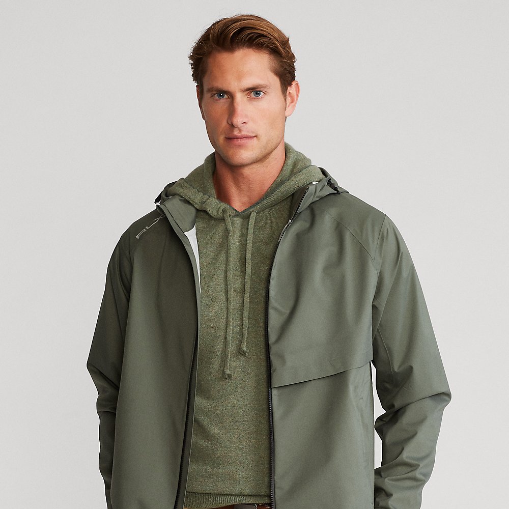 Rlx Golf Water-repellent Hooded Jacket In Fossil Green