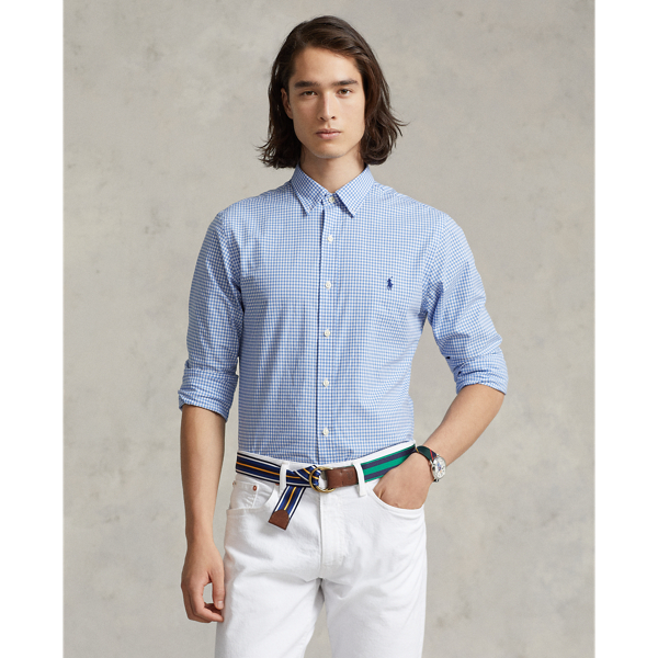 Ralph Lauren Slim Fit Checked Stretch Poplin Shirt In Blue/white Check