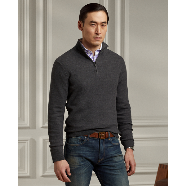 Polo Ralph Lauren Wool Piqué Quarter-zip Sweater In Medium Grey Melange