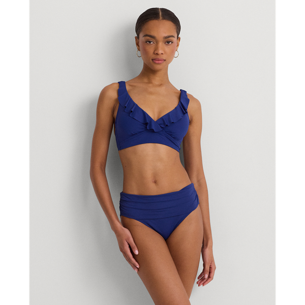 Ralph Lauren Ruffle-trim V-neck Bikini Top In Sapphire