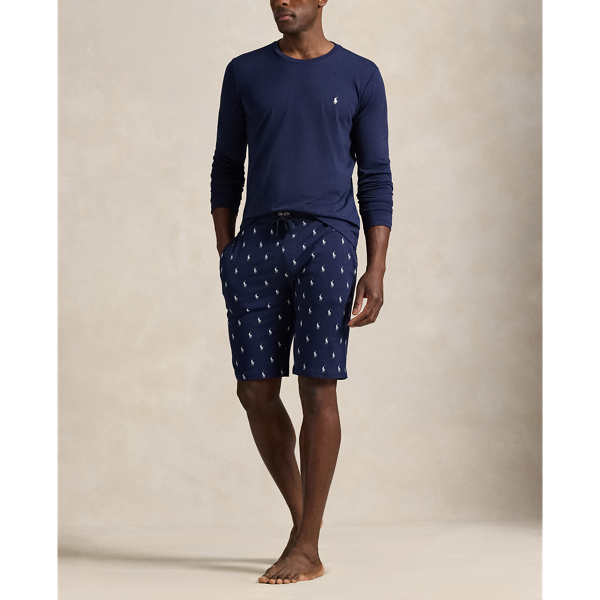 Made with soft cotton jersey, these slim sleep shorts feature an allover pattern of Ralph Lauren Lauren's signature Pony.
