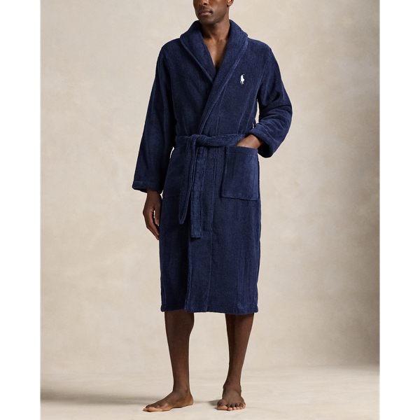 This plush cotton terry robe is designed with a shawl collar, self-belt and patch pockets. Our signature embroidered Pony accents the chest.