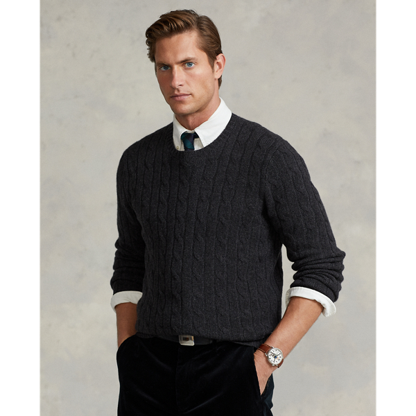 Polo Ralph Lauren The Iconic Cable-knit Cashmere Sweater In Dark Granite