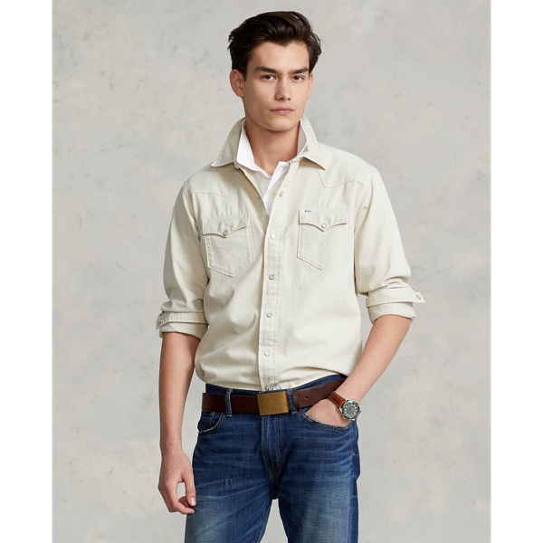 Polo Ralph Lauren Garment-dyed Denim Western Shirt In Neutral