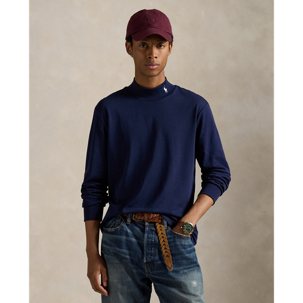 Polo Ralph Lauren Soft Cotton Mockneck Shirt In Refined Navy