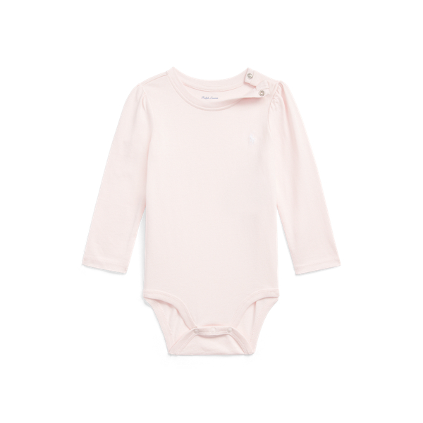 Ralph Lauren Kids' Puff-sleeve Jersey Bodysuit In Pink