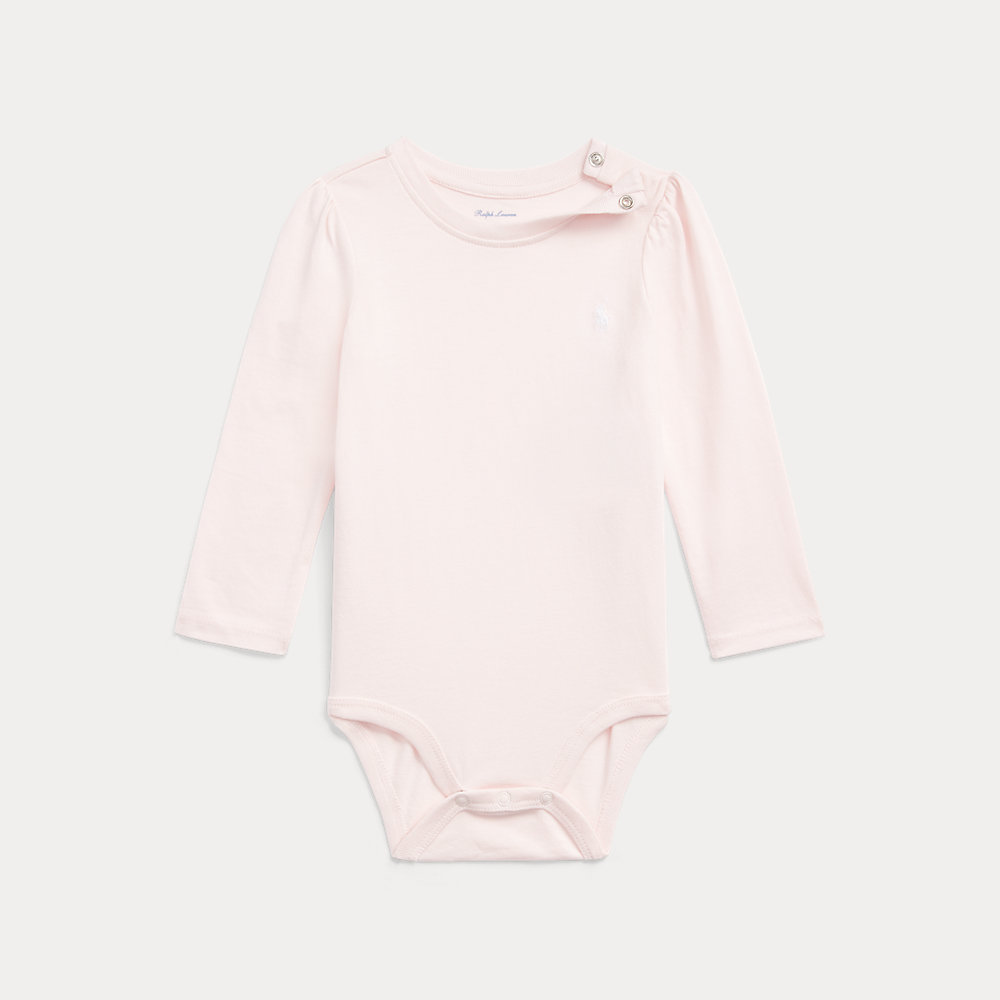 Ralph Lauren Kids' Puff-sleeve Jersey Bodysuit In Pink