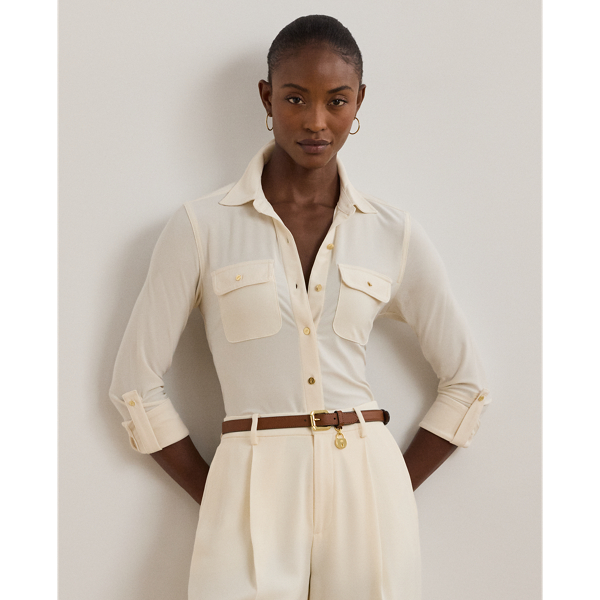 Lauren Ralph Lauren Roll-tab Sleeve Shirt In Mascarpone Cream