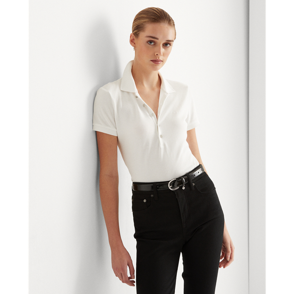 Shop Lauren Petite Piqué Polo Shirt In White