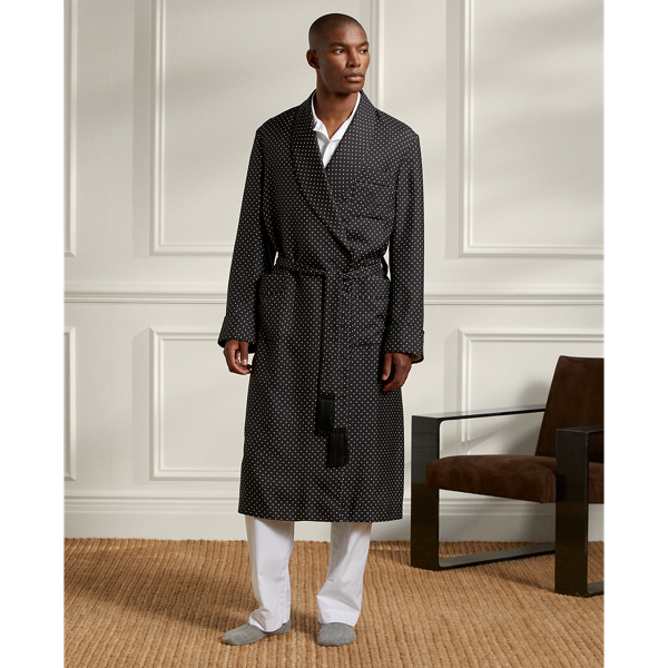 Polo Ralph Lauren Polka-dot Silk Robe In Black/cream Dot