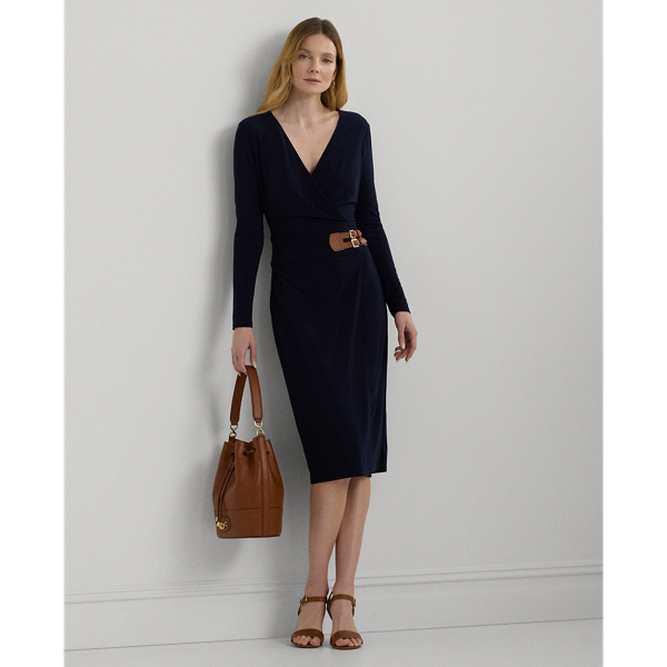 Ralph Lauren Buckled Jersey Dress In Lighthouse Navy