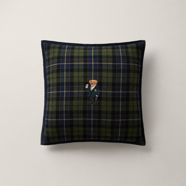 Ralph Lauren Tartan Polo Bear Throw Pillow In Green