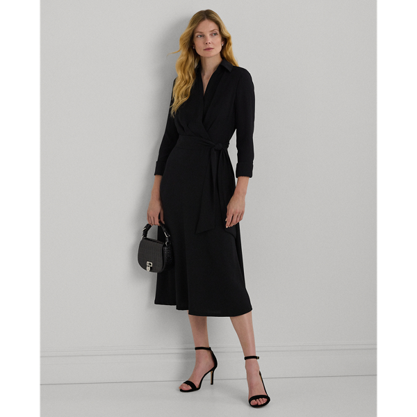 Shop Lauren Ralph Lauren Surplice Georgette Midi Dress In Black