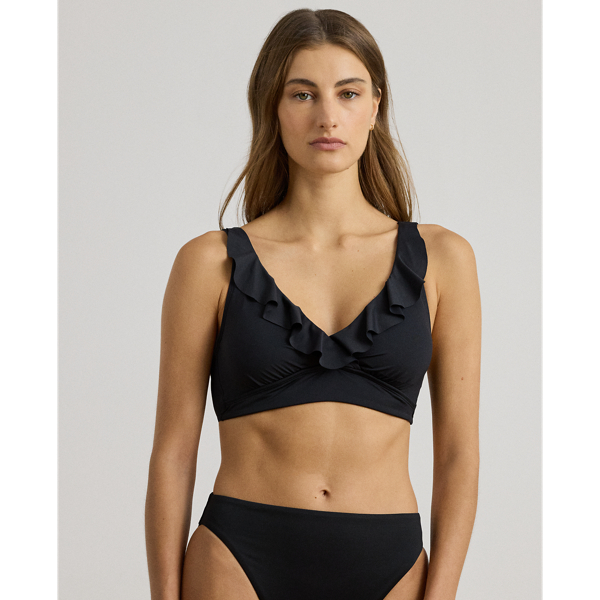 Ralph Lauren Ruffle-trim V-neck Bikini Top In Black
