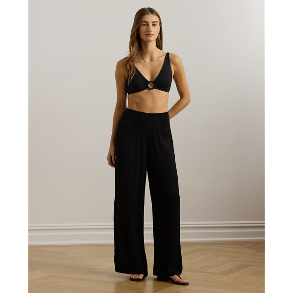 Ralph Lauren Smocked Wide-leg Pant In Black