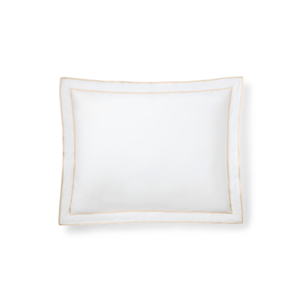 Shop Ralph Lauren Spencer Sateen Border Sham In White And Flax