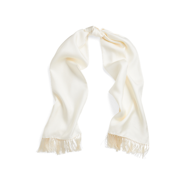 Ralph Lauren Fringe Silk Twill Scarf In Off-white