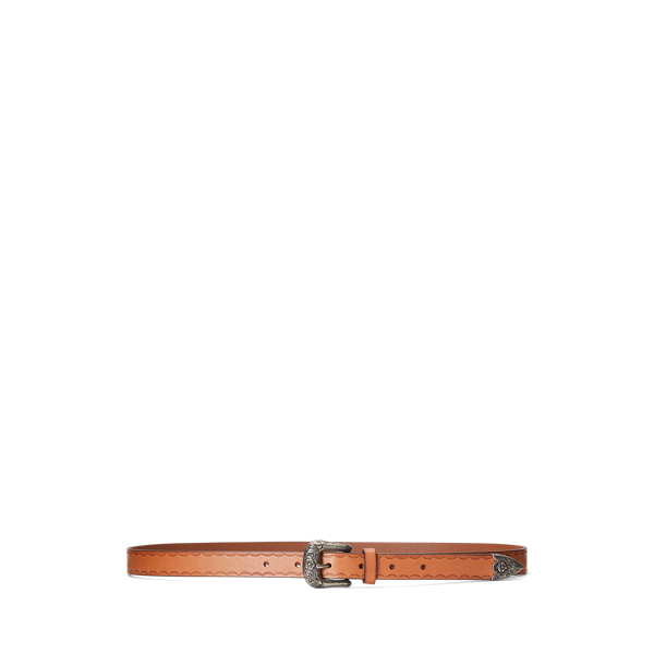 Ralph Lauren Western Leather Skinny Belt In Brown