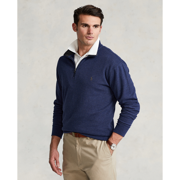 Polo Ralph Lauren Luxury Jersey Quarter-zip Pullover In Spring Navy Heather