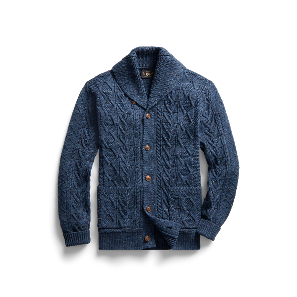 Shop Rrl Aran-knit Cotton Cardigan In Blue