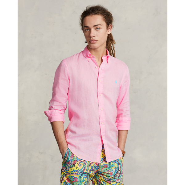 Polo Ralph Lauren Slim Fit Linen Shirt In Carmel Pink